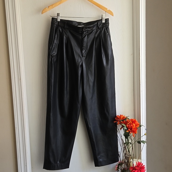 Zara High-Waisted Faux Leather Pants Black Pleated XS - Picture 5 of 11